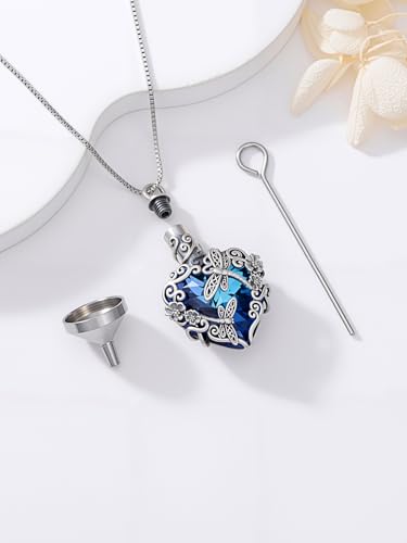 JKR Heart Urn Necklace for Ashes Crystal Keepsake Pendant Memorial Jewelry - style: Dragonfly-Blue Heart