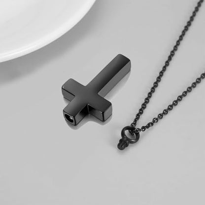 Cross Urn Necklaces for Ashes Stainless Steel Religious Cross Ashes Necklace Pendant for Men Women Cremation Jewelry for Ashes of Loved Ones - color: Black