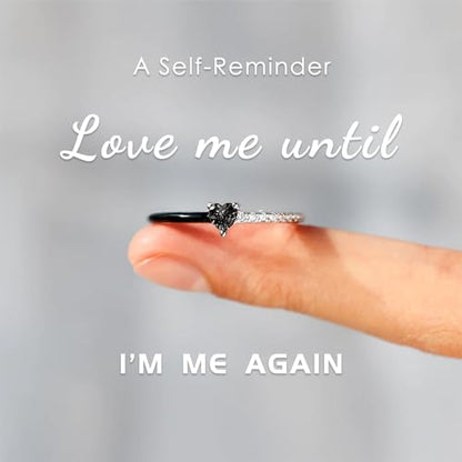 Love Me Until I'M Me Again Black Heart-Cut Half Enamel Ring, Heart Self-Love Ring, Jewelry Birthday Gifts for Women, Daughter, Wife, Friends - color: White