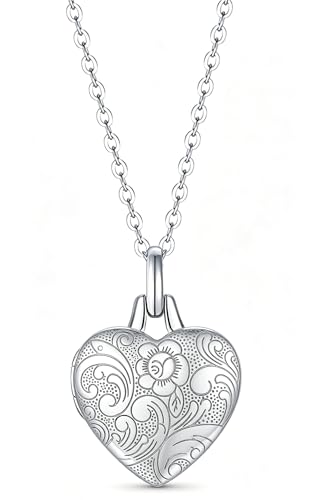 YOUFENG Love Heart Locket Necklace That Holds Pictures S925 Silver Photo Lockets Gifts for Women Jewelry - color: Flower
