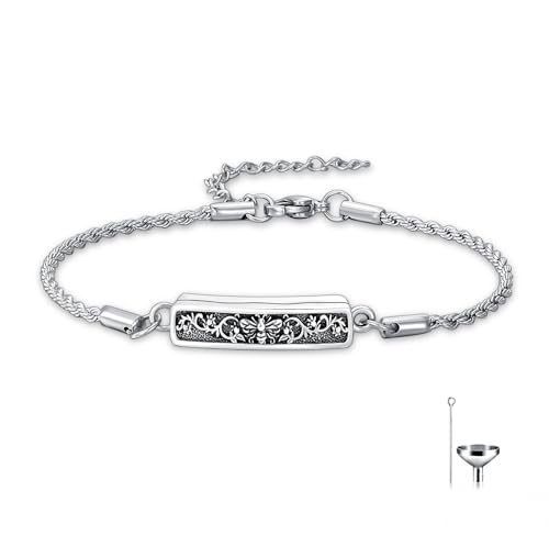 Urn Bracelet for Ashes for Women 925 Sterling Silver Bar Cremation Bracelet Cremation Memorial Keepsake Jewelry Gifts for A Loss of Loved Ones - style: Bee