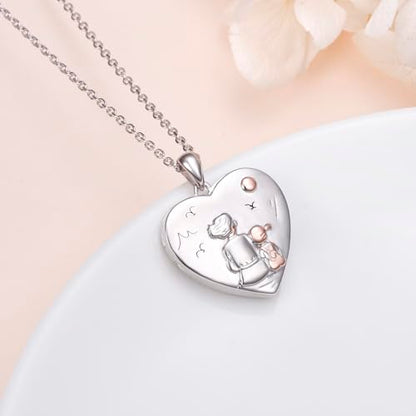 DAOCHONG Heart Locket Necklace Photo Memory Jewelry for Women | Sterling Silver Cremation Pendant | Holds 2 Photos | Keepsake for Women Mom Grandma Daughter | Memorial for Loved Ones & Pets - style: Grandma Ganddaughter Photo Locket