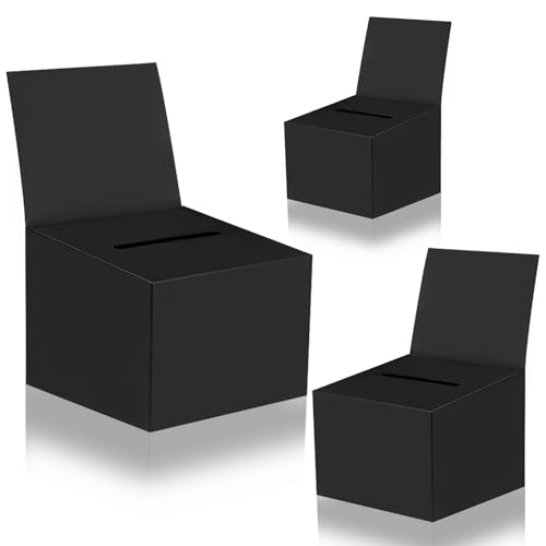 3 Pcs Black Raffle Boxes Ballot Boxes for Fundraising, 6.5 x 4.5 x 4.5 Inch Cardboard Box with Slot for Ticket and Removable Header Donation Box for Collecting Business Card Voting - color: Black 3PCS, size: 6.5×4.5×4.5inch