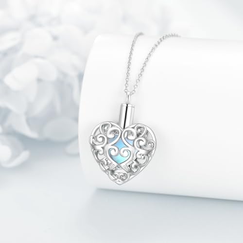 CRMAD Hummingbird/turtle/heart/dragonfly/bee/moon/tree of life Urn Necklace for Ashes Sterling Silver Jewelry for Women Memory Necklace - style: moonstone
