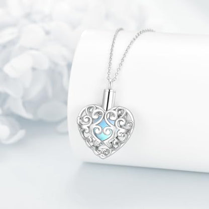 CRMAD Hummingbird/turtle/heart/dragonfly/bee/moon/tree of life Urn Necklace for Ashes Sterling Silver Jewelry for Women Memory Necklace - style: moonstone