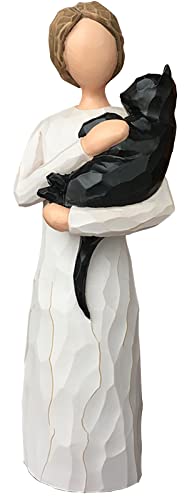 FRUMOASA Black Cat Angel Figurine 6" Loss Cat Sympathy Memorial Gift Statue - color: Black Cat