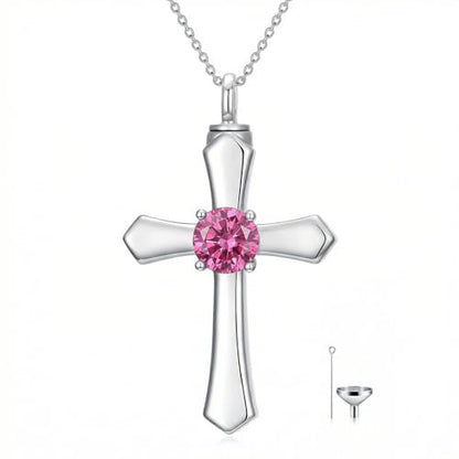 YYB Urn Necklace for Ashes Women Heart Birthstone Cross Cremation Jewelry | Memorial Keepsake Funeral Jewelry for Loved Ones (with Funnel Filler) - color: 10--Pink Tourmaline October