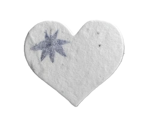 Of The Earth Handmade Paper - Small Heart Shape Seed Embedded Cotton Tags - 1.75" X 1.5" - Set of 50 (30s Bachelor Button & Fern) - color: 30s Bachelor Button & Fern