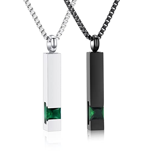 XSMZB Crystal Bar Cremation Urn Jewelry for Ashes Birthstone Cube Memorial Urn Necklace for Women Men Funeral Ashes Keepsake Pendant - color: 2pcs-Green
