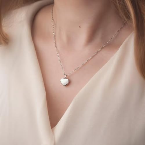 Cremation Jewelry Small Heart Urn Necklace Ashes for Women Men Keepsake Pendant Memorial Human Ash Holder - color: Silver