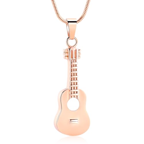 Oinsi Guitar Urn Necklace for Ashes Cremation Pendants Jewelry Ashes Holder Memorial Urn Necklace Cremation Jewelry for Human with Filling Kits - color: Rose Gold