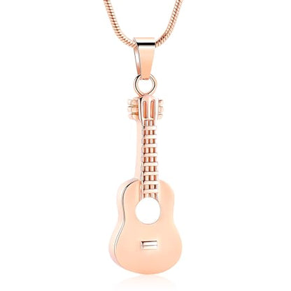 Oinsi Guitar Urn Necklace for Ashes Cremation Pendants Jewelry Ashes Holder Memorial Urn Necklace Cremation Jewelry for Human with Filling Kits - color: Rose Gold