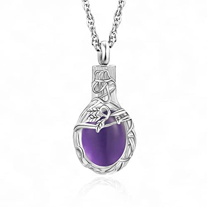 Gredstar Tree of Life Urn Necklace for Ashes, Birthstone Memorial Pendant | Teardrop Design, Love Symbol Detail, 12 Birthstone Colors, Stainless Steel, Ashes Holder, Funnel Kit Included - color: February