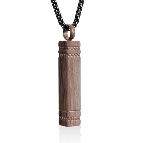 abooxiu Urn Necklace for Ashes Memorial Cremation Jewelry for Ashes Stainless Steel Ashes Jewelry Cube Ashes Necklace Bar Urn Pendant for Women Men - style: Wood Texture Finish