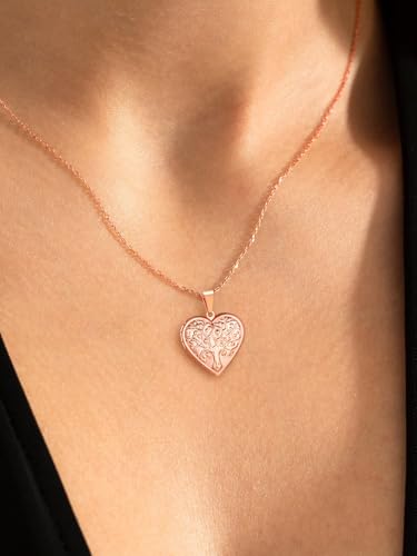 U7 Women Locket Necklace, Heart Photo Lockets Hold Picture, Gift Box Packed - color: 04# Rose Gold(Tree)