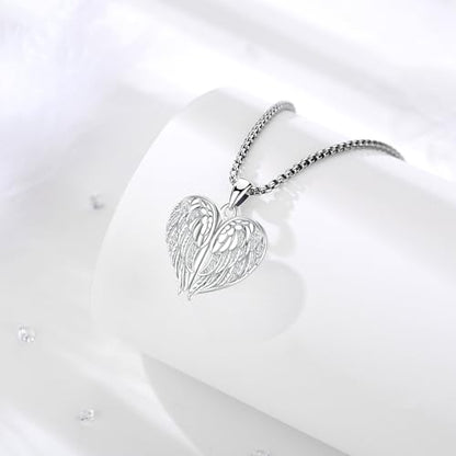 Angel Wings Necklace 925 Sterling Silver Guardian Angel Nurse RN Caduceus Pendant Charm Crystal Angel Jewelry Gifts for Women - style: F-Angel Wings Locket (Silver)
