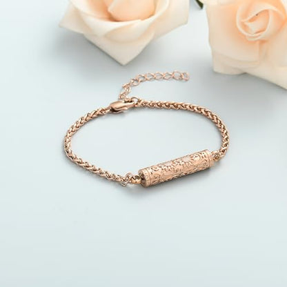 shajwo Cremation Jewelry Sunflower Cylinder Urn Bracelet for Ashes | Adjustable Memorial Keepsake Link Bracelet for Women - color: Rose Gold