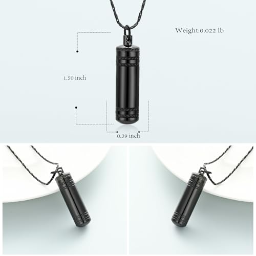 Imrsanl Cremation Jewelry for Ashes Pendant Urn Necklace Cylinder with Glass Vial Keepsake Ashes Memorial Jewelry - color: No Glass-Black