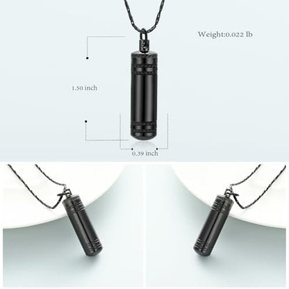 Imrsanl Cremation Jewelry for Ashes Pendant Urn Necklace Cylinder with Glass Vial Keepsake Ashes Memorial Jewelry - color: No Glass-Black