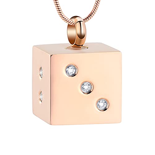 Hearbeingt Dice Urn Necklace Cremation Jewelry for Ashes Keepsake Pendant | for Women Men, Stainless steel, Memorial necklace, Ash pendant for human pet, Keepsake jewelry for loved ones, with fill tool - color: Rose Gold