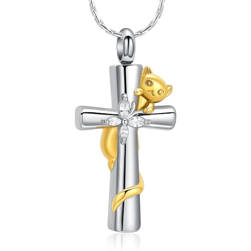 Cross Urn Necklaces for Men Women Cat Butterfly Cremation Jewelry for Ashes Stainless Steel Pet Memorial Ashes Pendant Keepsakes Jewelry - color: Gold