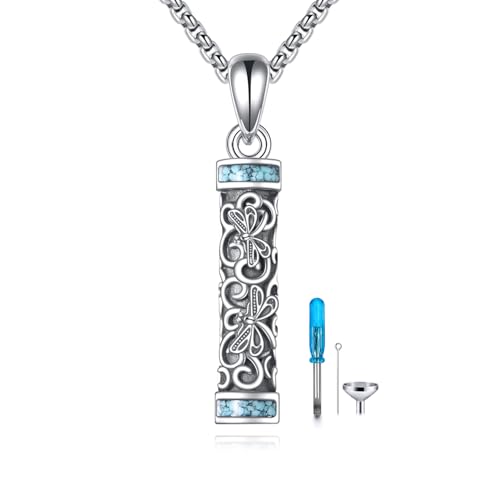 Urn Necklaces for Ashes Sterling Silver Cylinder Memorial Pendant for Loved Ones Keepsake Cremation Jewelry Gifts for Women Men - style: Dragonfly
