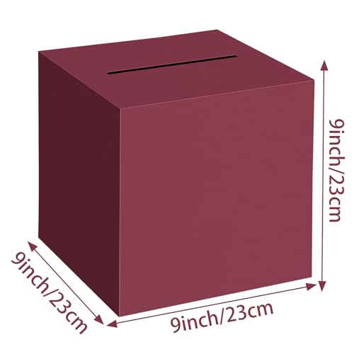 Hooqict Burgundy Card Box with Slot 9.1" Money Gift Card Box for Graduation, Wedding, Reception, Party, Birthday, Retirement, Raffle Box Envelope Ticket Holder - color: Burgundy