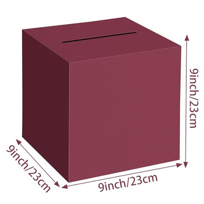 Hooqict Burgundy Card Box with Slot 9.1" Money Gift Card Box for Graduation, Wedding, Reception, Party, Birthday, Retirement, Raffle Box Envelope Ticket Holder - color: Burgundy