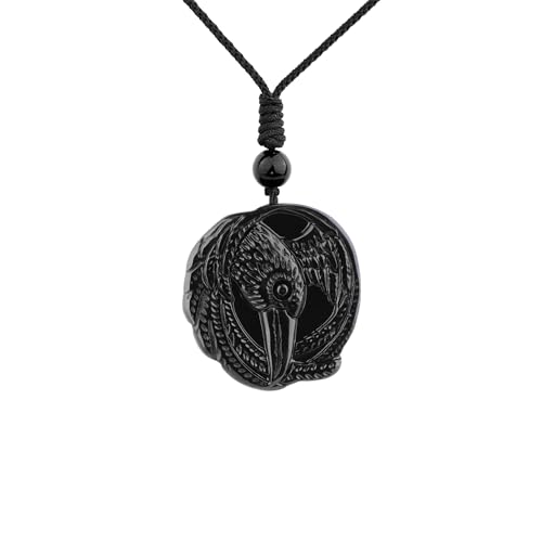 ASGIFT Black Obsidian Necklace Healing Crystal Stone Amulet Protection Pendant with Adjustable Rope Necklace Birthday Christmas Gift for Men Women - color: Eagle