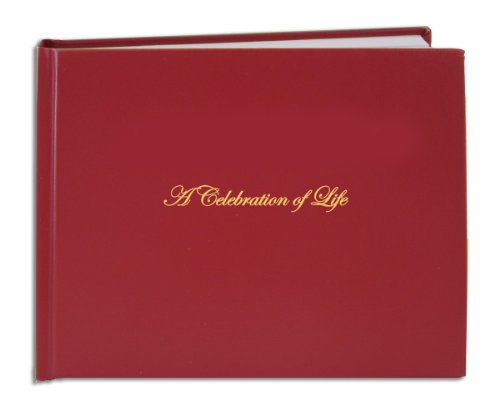 BookFactory Funeral Guest Book, Red Hardbound, 48 Pages | A Celebration of Life Imitation Leather, 8.875" x 7" - Made in USA - color: Red