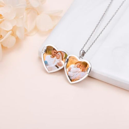 DAOCHONG Heart Locket Necklace Photo Memory Jewelry for Women | Sterling Silver Cremation Pendant | Holds 2 Photos | Keepsake for Women Mom Grandma Daughter | Memorial for Loved Ones & Pets - style: Couple Keepsake Locket