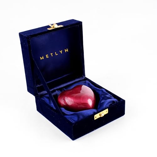 Small Heart Urn for Ashes Adult Male in Brass - Classic Mini Cremation Urn for Human Ashes with Velvet Box & Stand - Loving Tribute Keepsake for Man, Women, Pet or Infant (Red) - color: Red