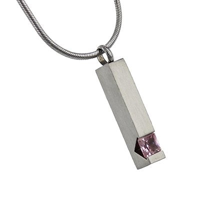 Pillar with Pink Gemstone Cremation Jewelry, Stainless Steel Jewelry, Cremation Jewelry for Ashes - color: Pink Gemstone