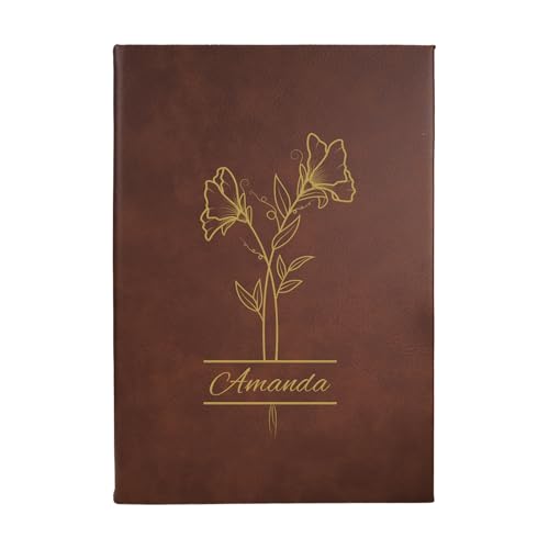 Daphne’s Curations Engraved Birth Flower Journal – Personalized Vegan Leather Notebook with Name – 112 Page Minimal Gift - color: Birth Flower Engraved