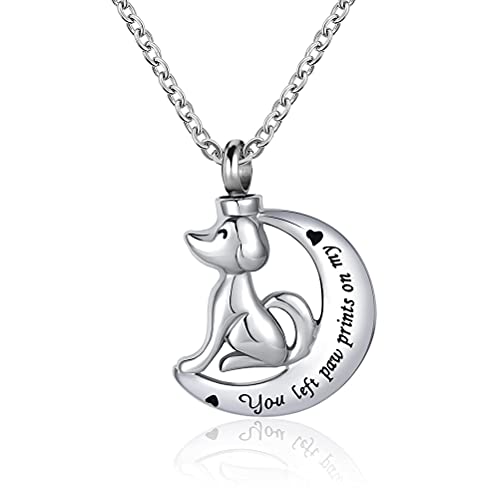 Pet Cremation Urn Necklace for Ashes Cat Dog You Left paw Prints on My Heart Keepsake Pendant Ashes Holder for Women Men - style: Dog