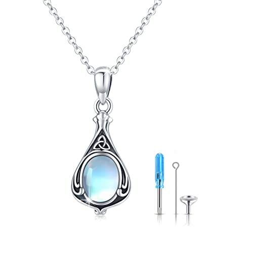 Urn Necklace for Ashes Cremation Jewelry 925 Sterling Silver Ashes Pendant Necklace Memorial Jewelry Gifts for Women Men Girls Boys - style: Celtic-A-moonstone