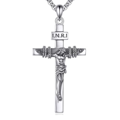 925 Sterling Silver Cross Necklace for Men & Women Crucifix Jesus/Cross Pendant with 22"+2" Stainless Steel Chain Jewelry Gift for Christmas, Father's Day, Mother's Day, Birthday-Gift Box Included - style: B06 Crucifix