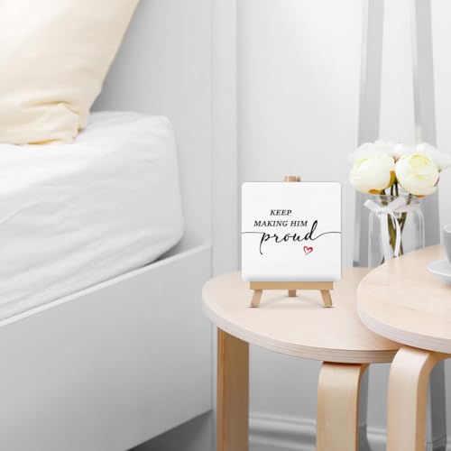 Memorial Gifts for Loss of Dad - Sympathy Gift for Loss of Loved One - Bereavement Gift - Keep Making Him Proud Wood Sign with Easel Home Bedroom Desk Tabletop Shelf Tiered Tray Decor