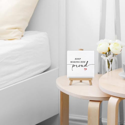 Memorial Gifts for Loss of Dad - Sympathy Gift for Loss of Loved One - Bereavement Gift - Keep Making Him Proud Wood Sign with Easel Home Bedroom Desk Tabletop Shelf Tiered Tray Decor