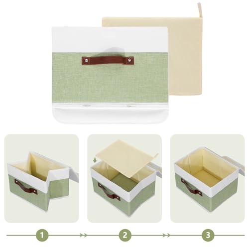 ANMINY Fabric Storage Box Bins with Lids, Green White, 10"x8"x7" - color: Green White, size: Small (Pack of 1)