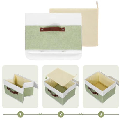 ANMINY Fabric Storage Box Bins with Lids, Green White, 10"x8"x7" - color: Green White, size: Small (Pack of 1)