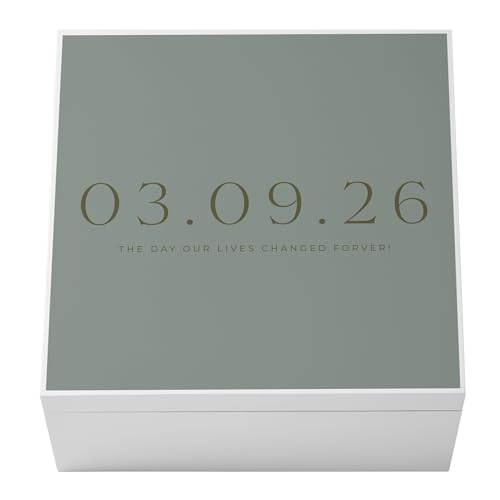 Let's Make Memories Personalized Keepsake Box - For Weddings - For Vacations - For Special Events - For Birthdays - Memento Storage - Sturdy Wood Composite - 12" Sq x 6" H - Thyme - color: Our Day - Thyme