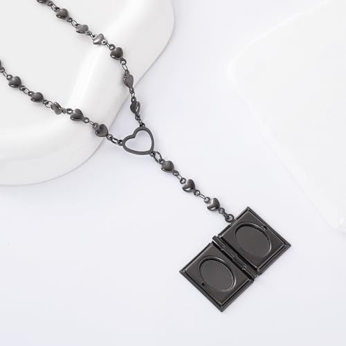 Personalized Heart Locket Necklace for Women Stainless Steel- Heart Necklace - color: Black-H