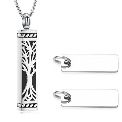 Tree of Life Urn Necklace, Stainless Steel Memorial Ashes Pendant | Tree of Life Cremation Jewelry Stainless Steel Locket Vertical Bar Keepsake Necklace Jewelry for Women Men Human Ashes - color: Customize
