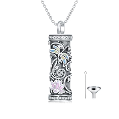 925 Sterling Silver Urn Necklace for Ashes, Teardrop/Tree of Life/Sunflower/Dragonfly/Sea Turtle/Celtic Knot/Elephant/Hummingbird Memorial Cremation Pendant Necklaces for Animal Human Ashes - color: C: Dragonfly