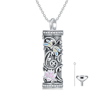 925 Sterling Silver Urn Necklace for Ashes, Teardrop/Tree of Life/Sunflower/Dragonfly/Sea Turtle/Celtic Knot/Elephant/Hummingbird Memorial Cremation Pendant Necklaces for Animal Human Ashes - color: C: Dragonfly