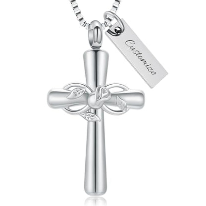 XSMZB Rose Flower Cross Cremation Jewelry for Ashes Human Pet Funeral Urn Pendant Cross Keepsake Ashes Necklace Memorial Gift - color: Customize