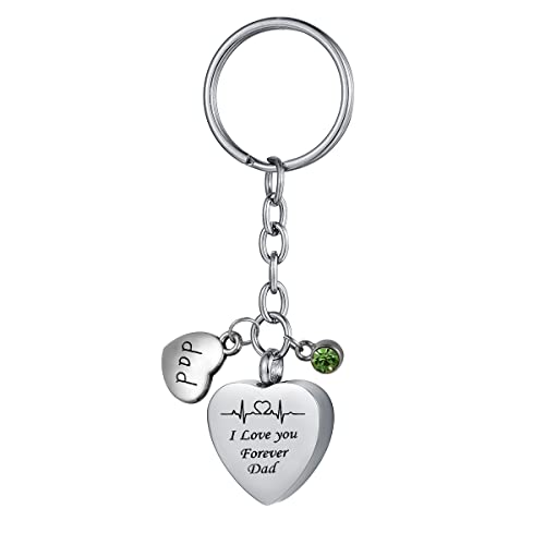 COCO Park I Love You Forever Heartbeat Stainless Steel Memorial Keepsake Keychain for Ashes Cremation Jewelry Urn Pendant Dad - Engraving - color: Dad - Engraving