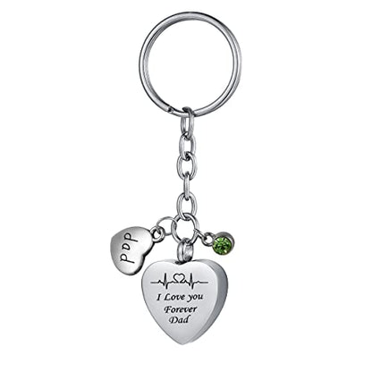 COCO Park I Love You Forever Heartbeat Stainless Steel Memorial Keepsake Keychain for Ashes Cremation Jewelry Urn Pendant Dad - Engraving - color: Dad - Engraving