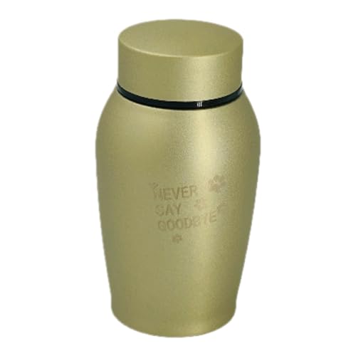 Pet Cremation Urn Engraved Stainless Steel | for Medium Pets up to 70 Pounds | Gold | Beautiful Memorial for Dogs, Cats, Birds, Rabbits, Horses, and More - color: Gold - Never Say Goodbye, size: Medium